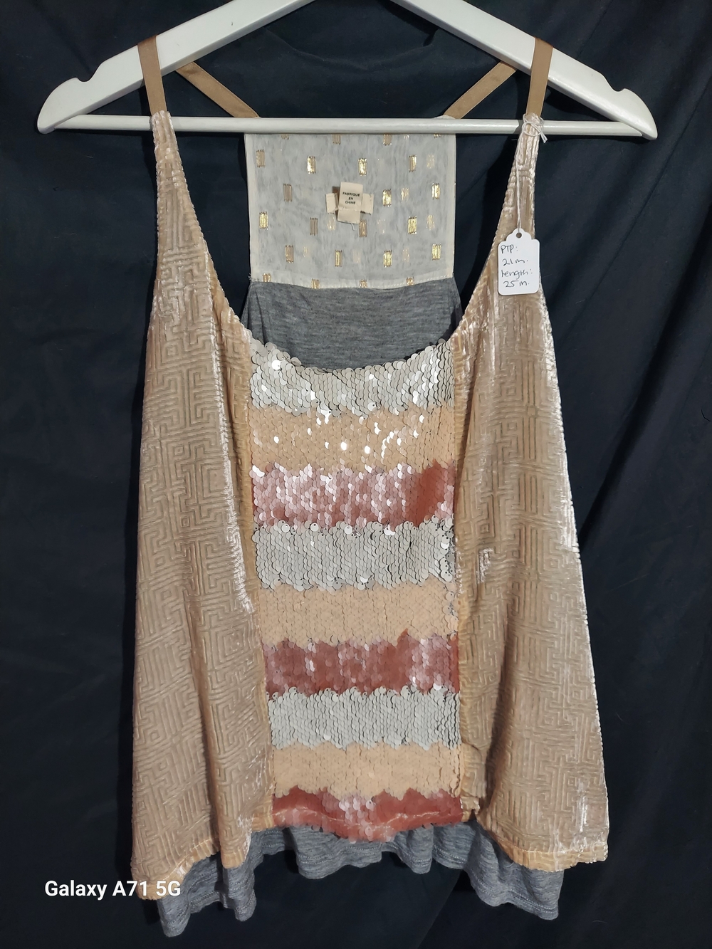 Anthropologie Tiny Sequin Velvet Top Geometric Greek Key Size M